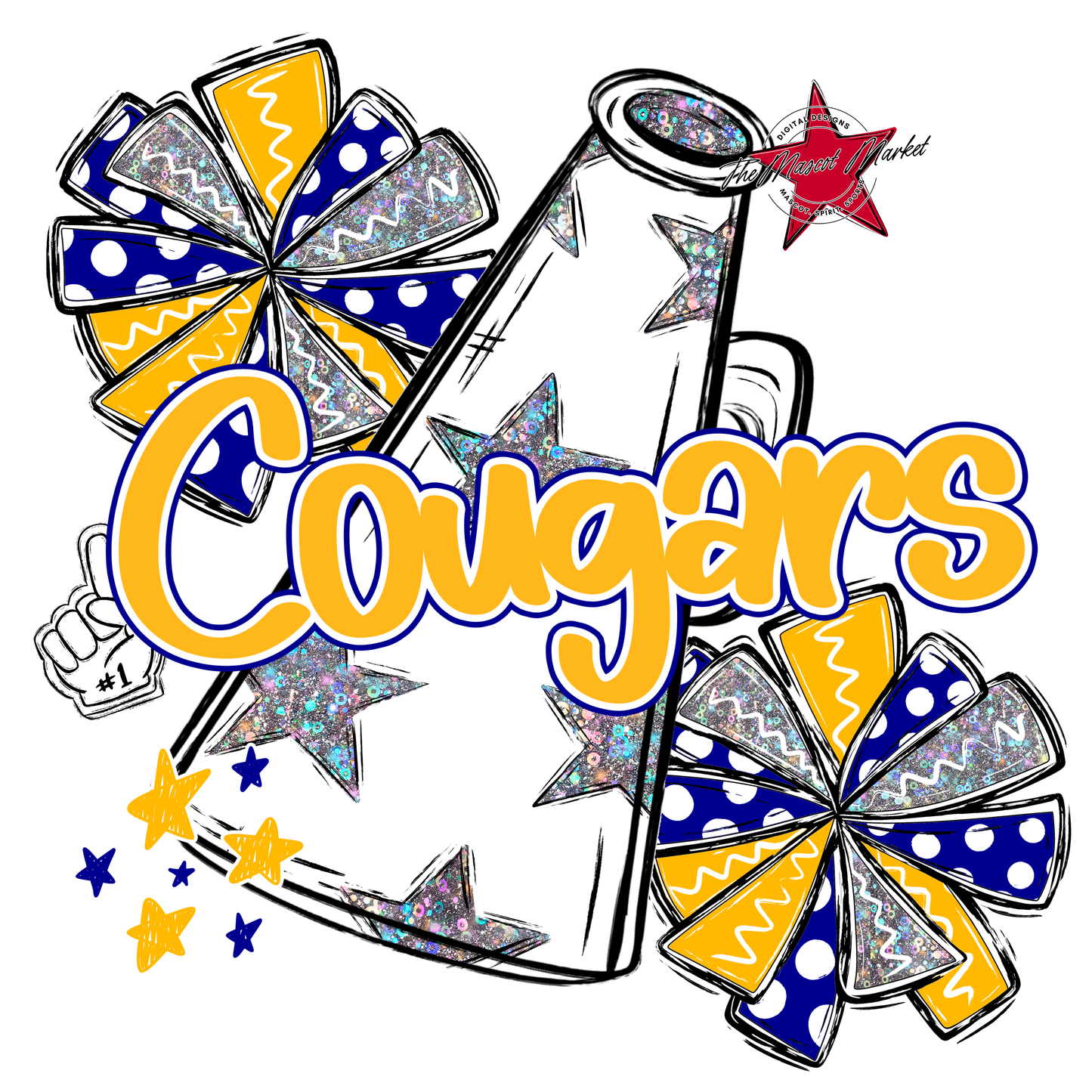 Cougars Alpha Megaphone Design-Blue-Yellow