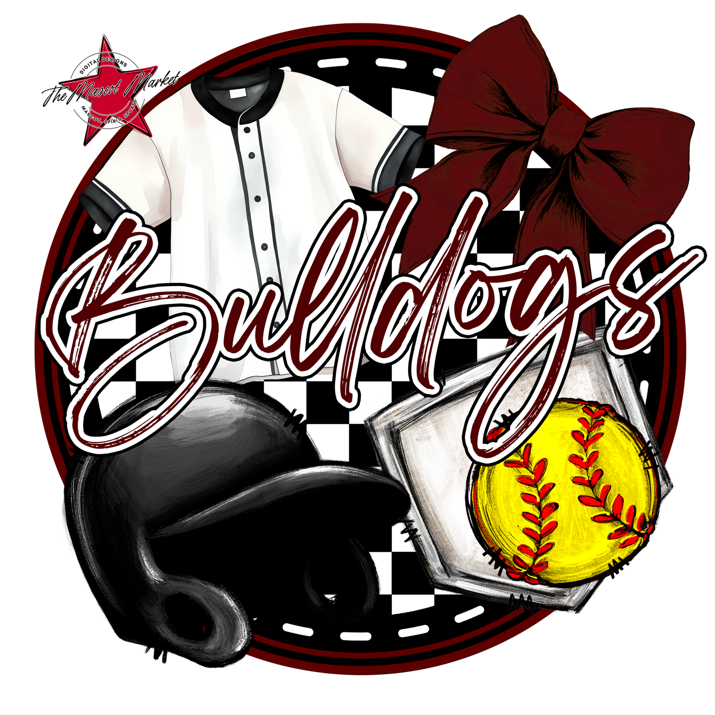 Bulldogs Circle Softball Design-Maroon