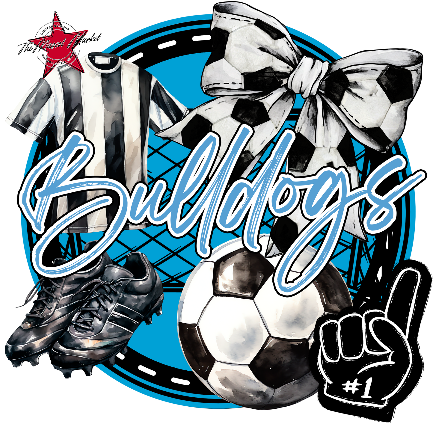 Bulldogs Circle Soccer Design-Carolina Blue
