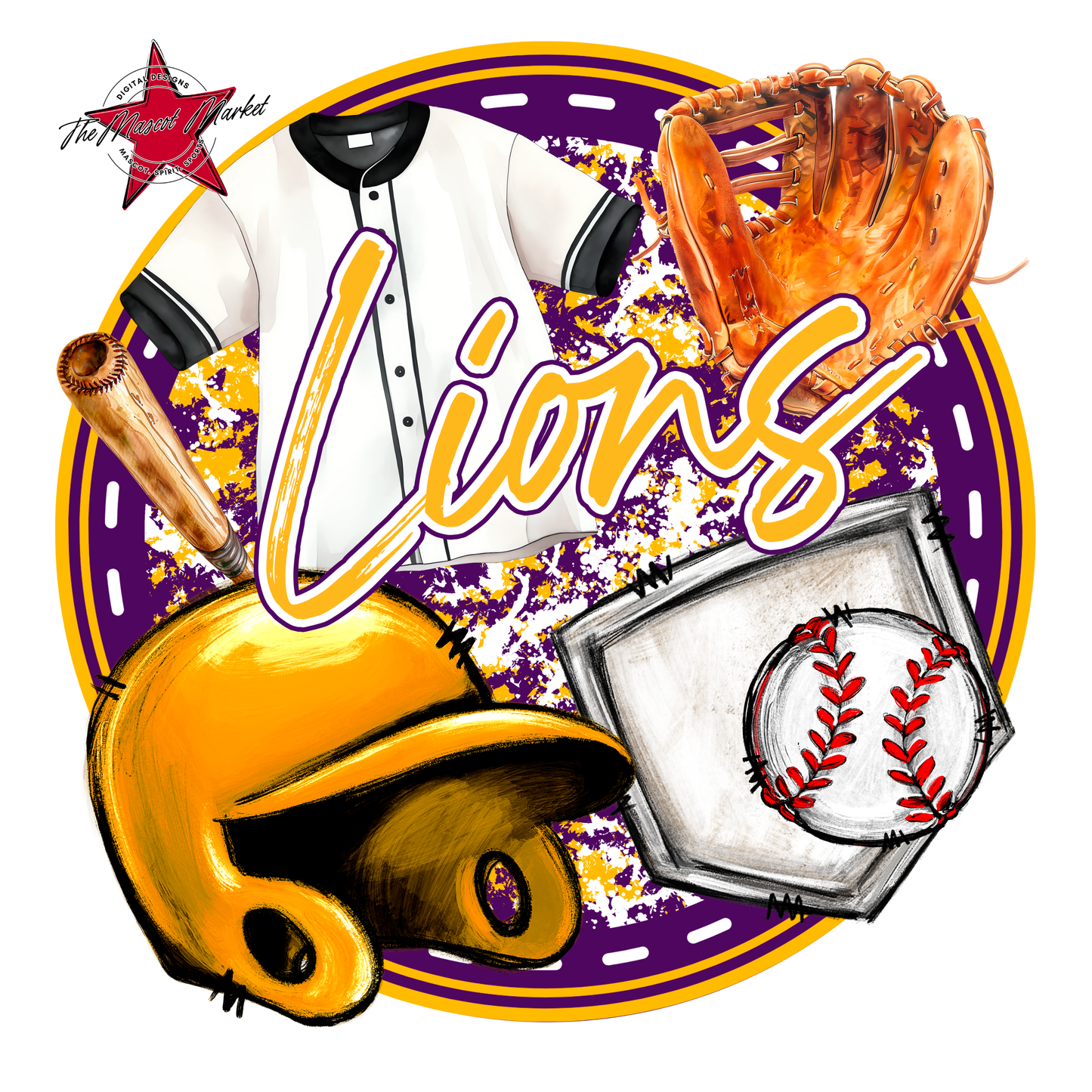 Lions Circle Baseball Design-Purple-Yellow