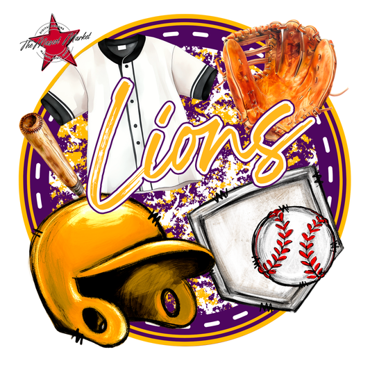 Lions Circle Baseball Design-Purple-Yellow