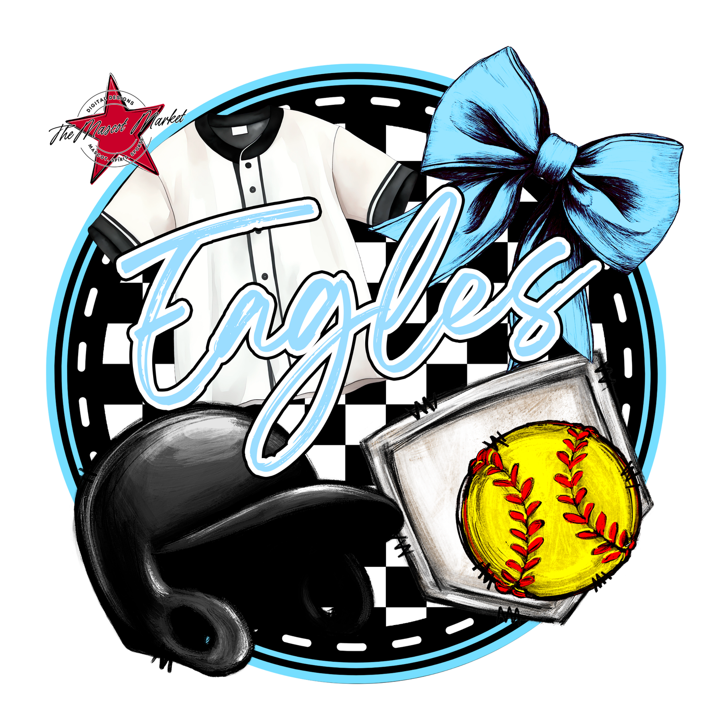 Eagles Circle Softball Design-Columbia Blue