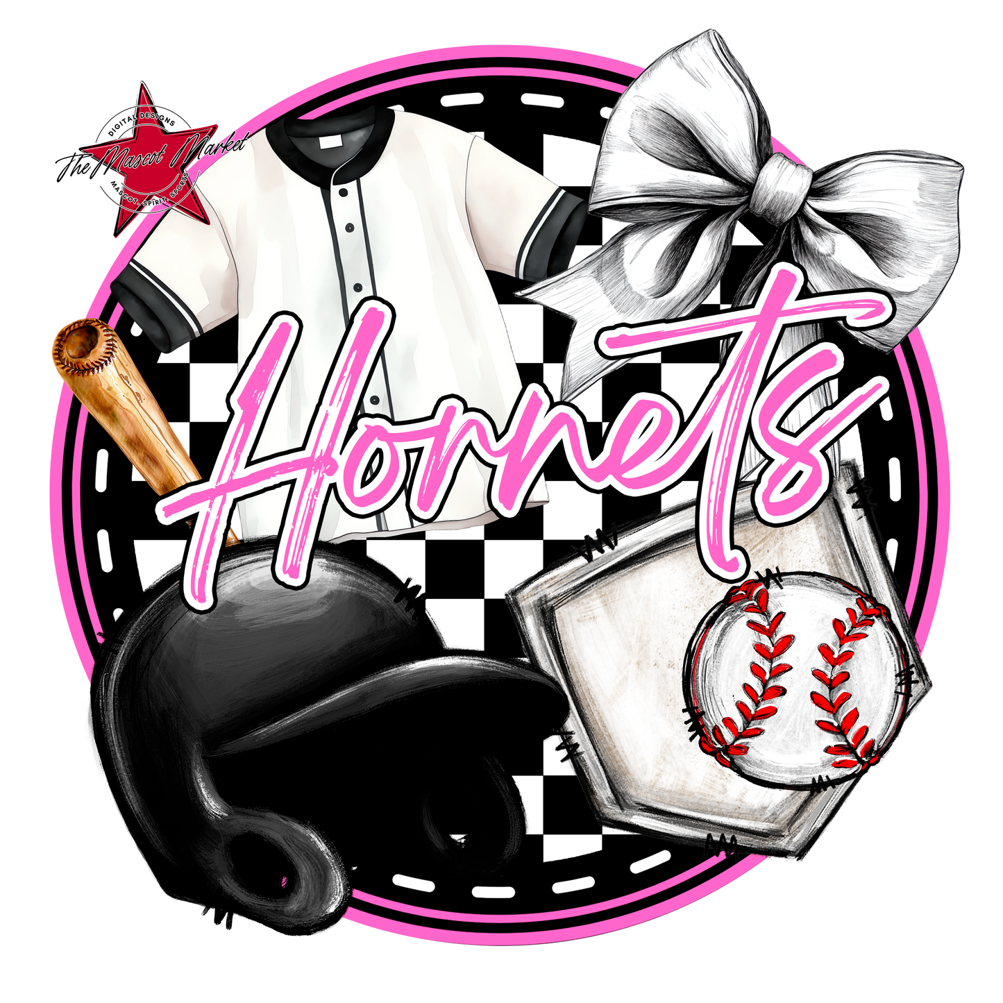 Hornets Circle Baseball Design-Baby Pink
