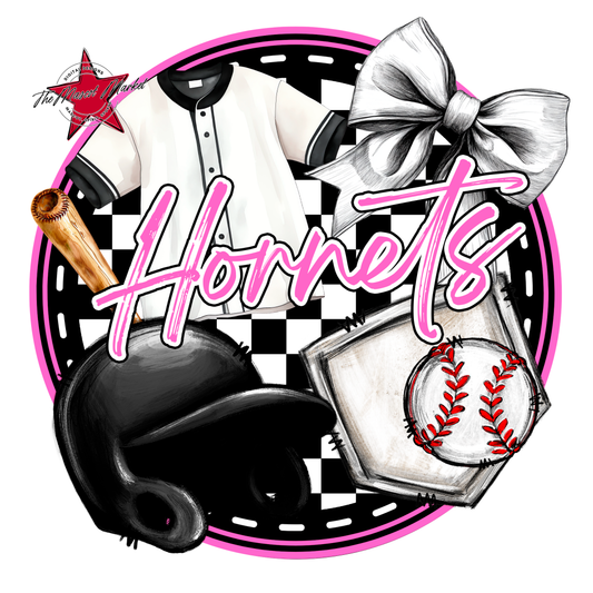 Hornets Circle Baseball Design-Baby Pink