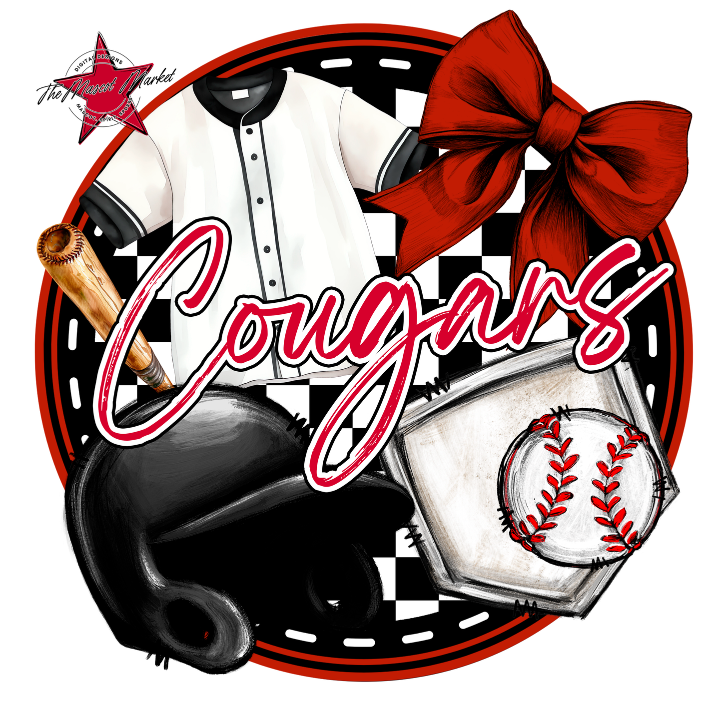 Cougars Circle Baseball Design-Red