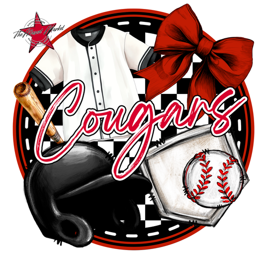 Cougars Circle Baseball Design-Red