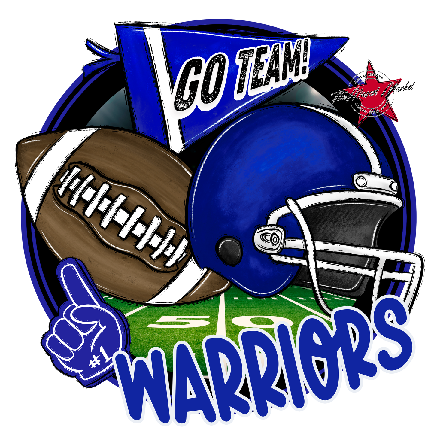 Warriors Circle Football Design-Blue