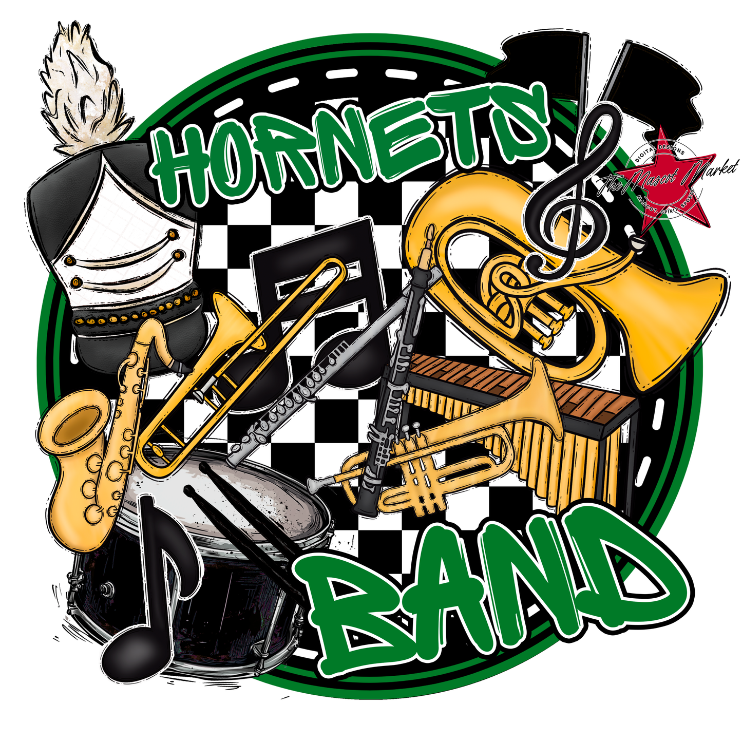 Hornets Circle Band Design-Kelly Green