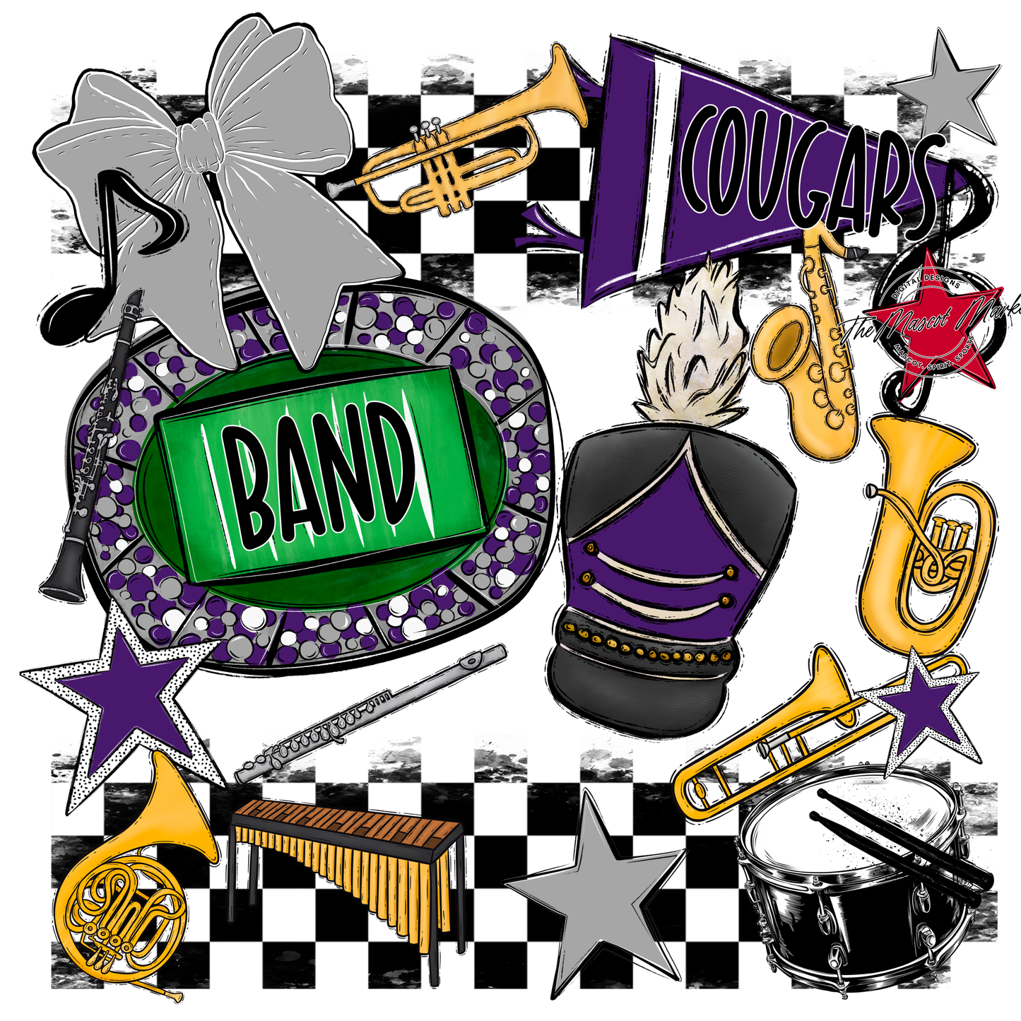 Cougars Checkers Band Spirit Design-Purple-Grey