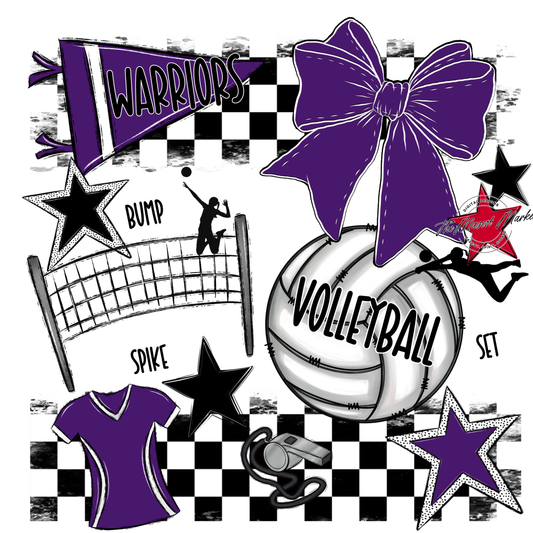 Warriors Checkers Volleyball Spirit Design-Purple