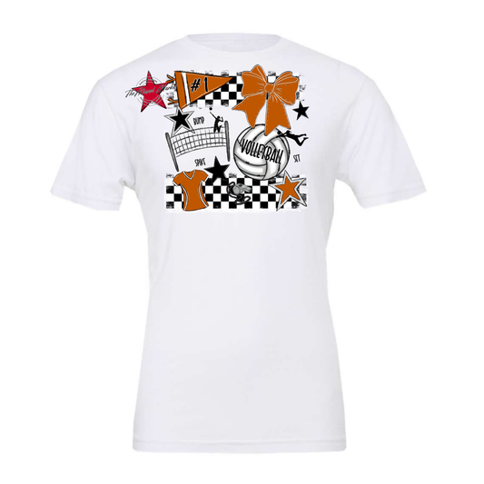 Volleyball Checkers Spirit Design-Burnt Orange