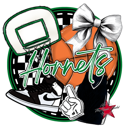 Hornets Circle Basketball Design-Kelly Green