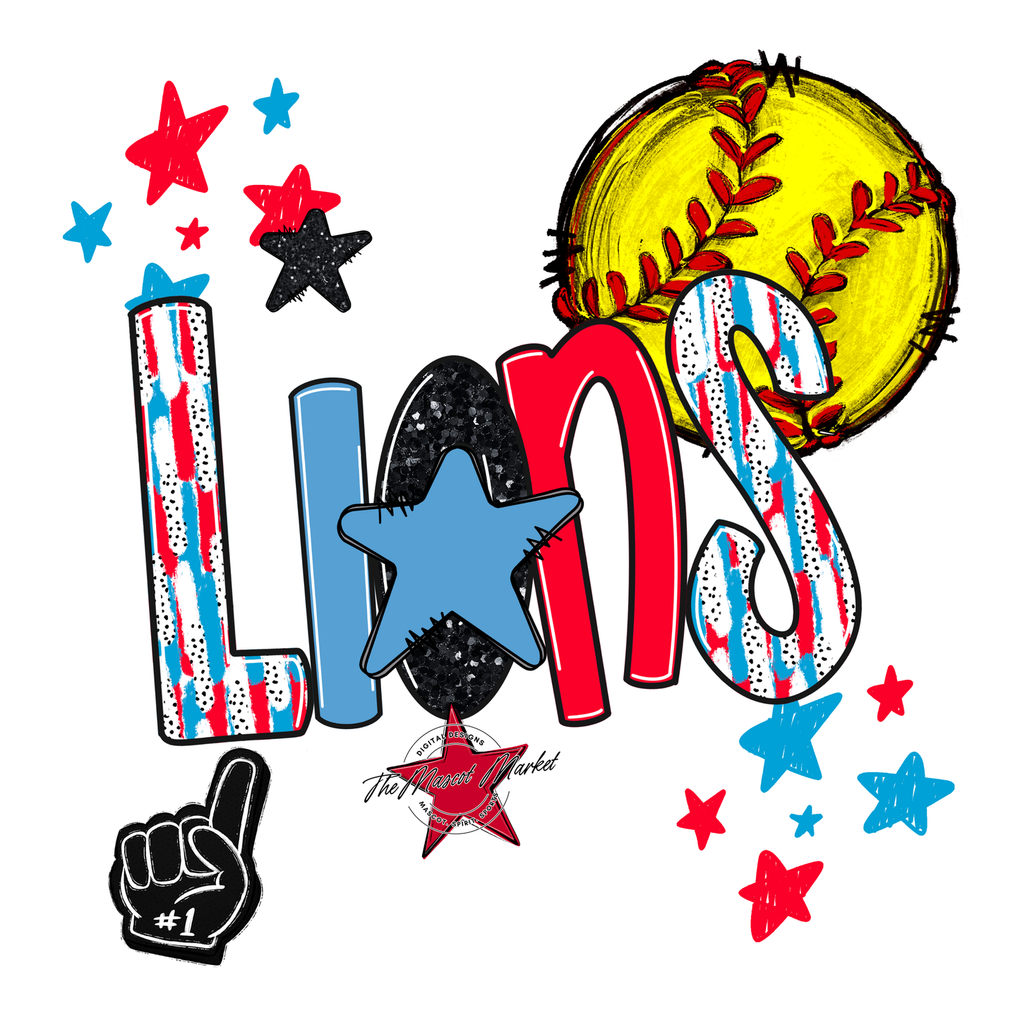 Lions Softball Scrape-Columbia Blue-Yellow