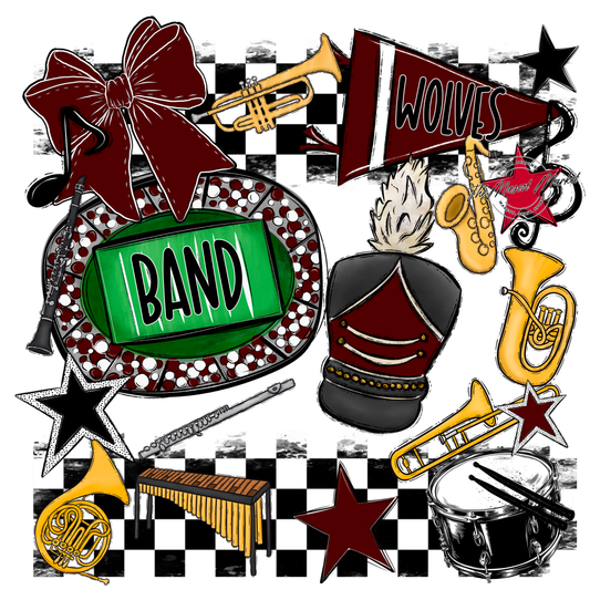 Wolves Checkers Band Spirit Design-Maroon