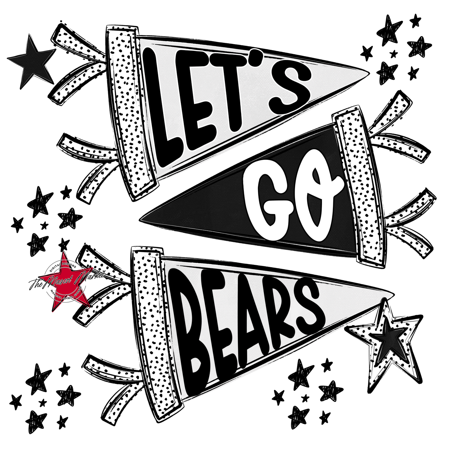Let's Go Bears Flag Deisgn-Black & White