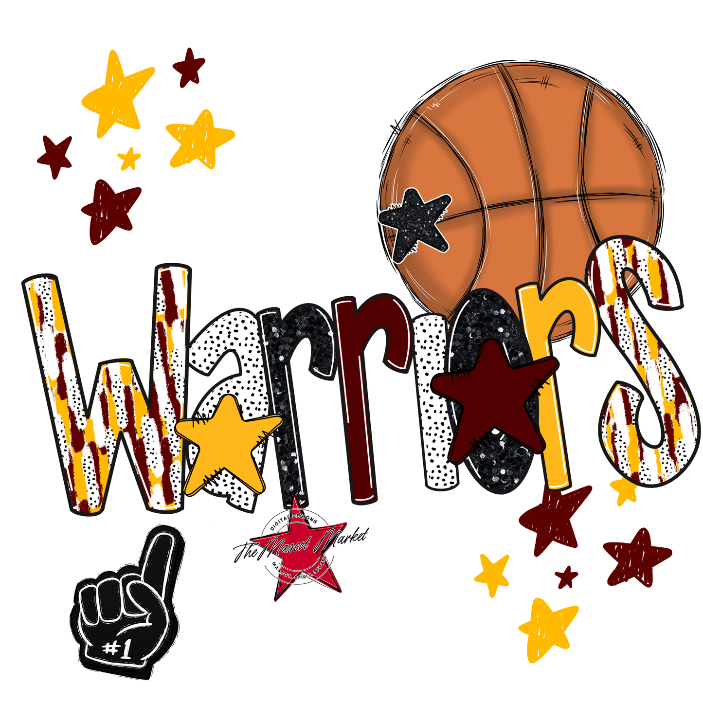 Warriors Basketball Scrape-Maroon-Yellow