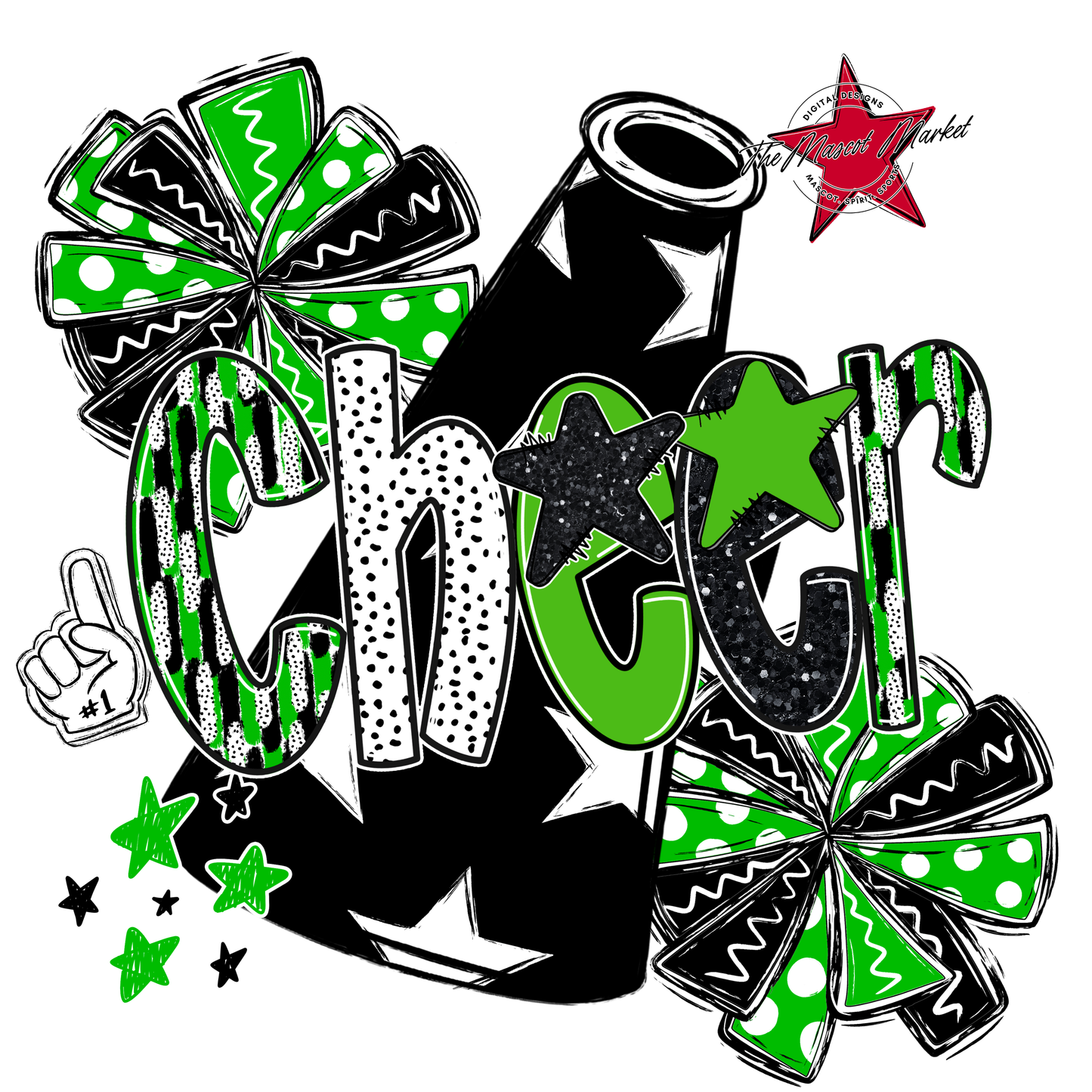 Cheer Megaphone Scrape Black-Bright Green