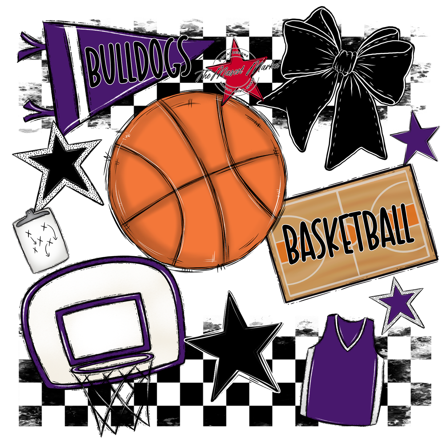 Bulldogs Checkers Basketball Spirit Design-Purple