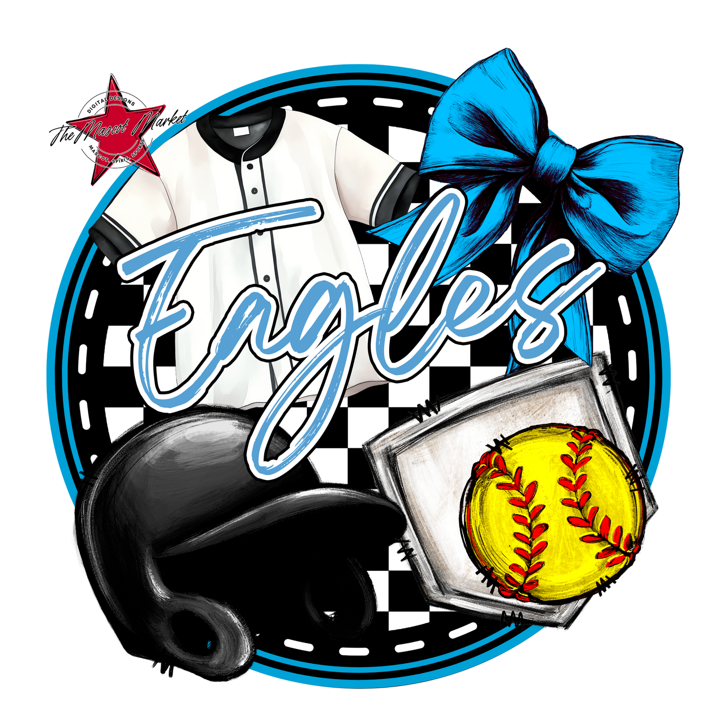 Eagles Circle Softball Design-Carolina Blue