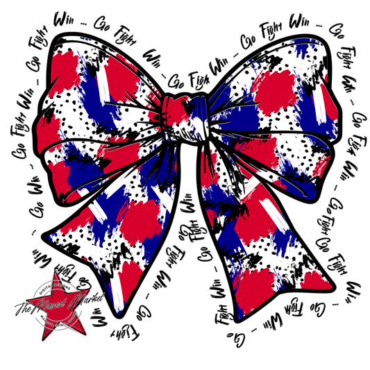 Go, Fight, Win, Splatter Bow Design-Blue-Red