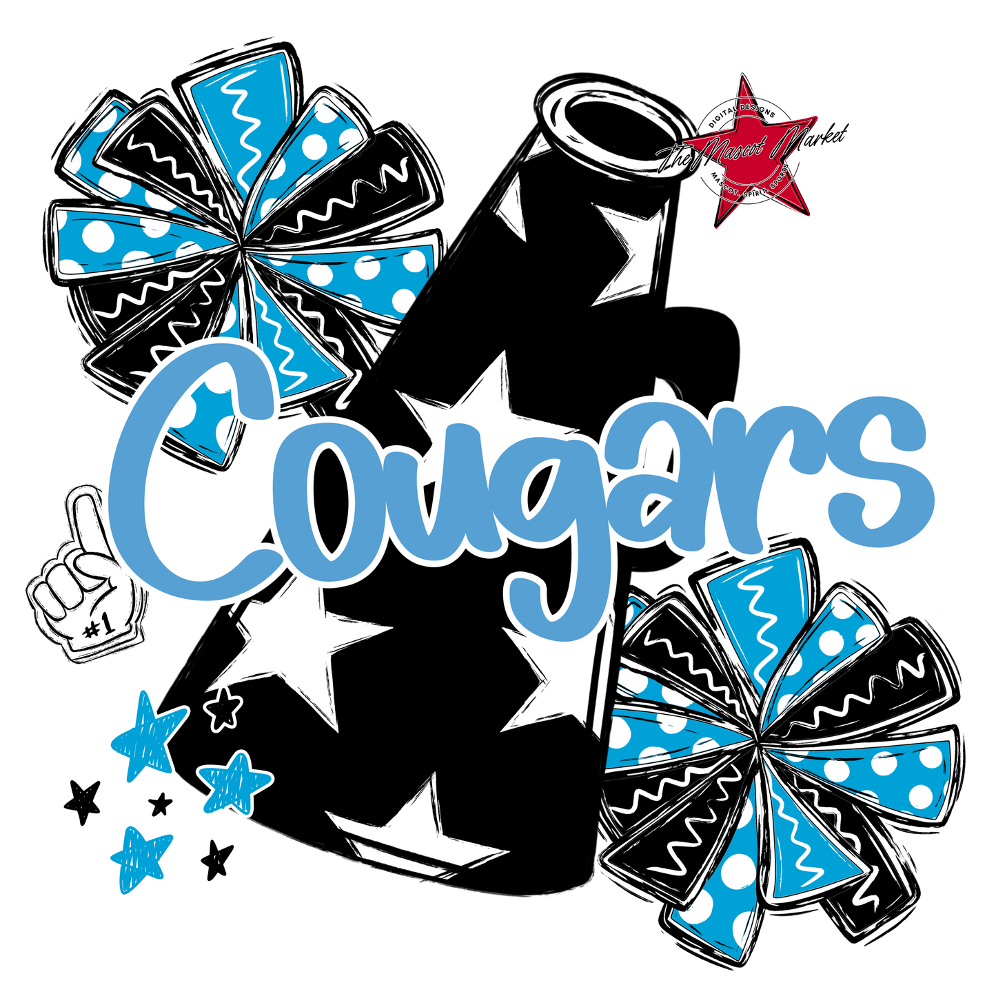 Cougars Alpha Megaphone Design-Carolina Blue