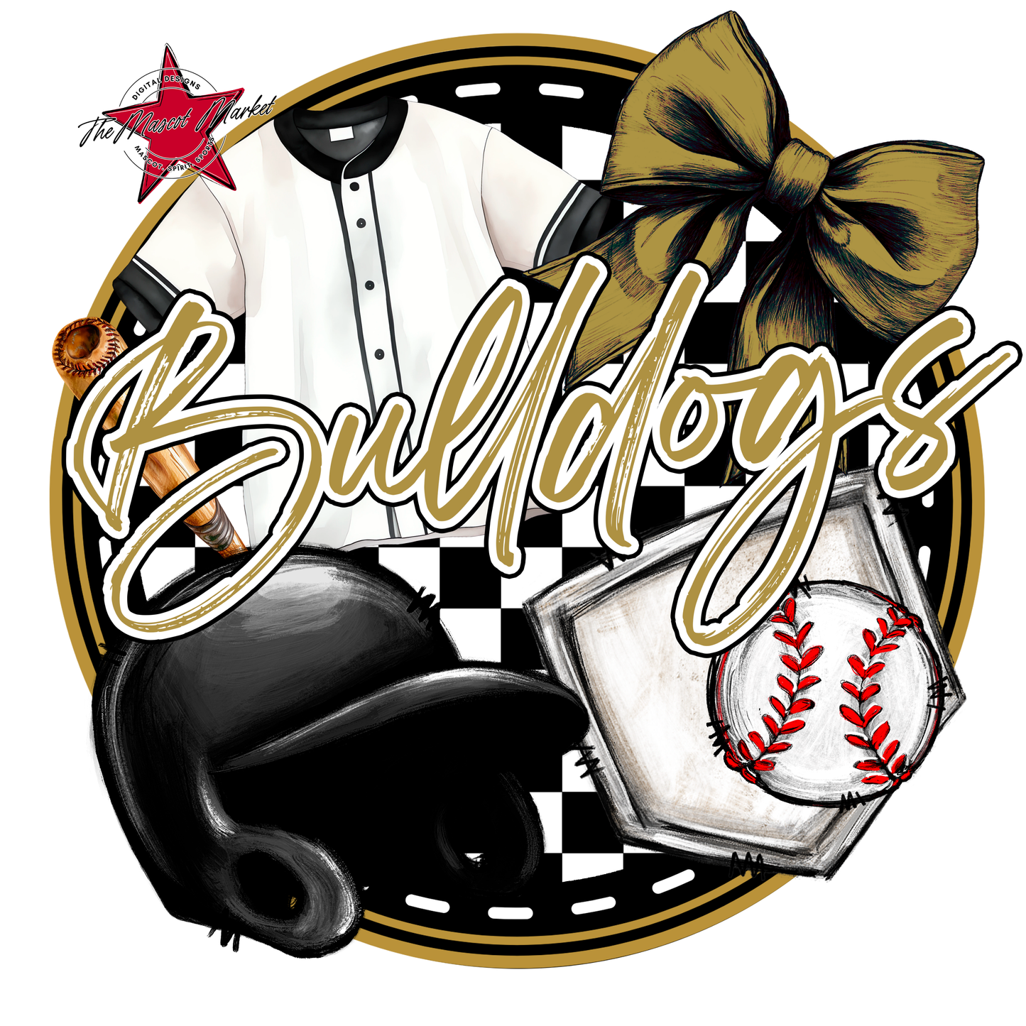 Bulldogs Circle Baseball Design-Gold