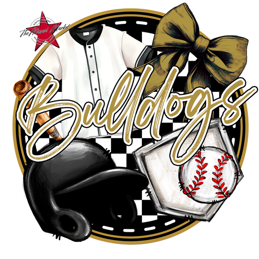 Bulldogs Circle Baseball Design-Gold