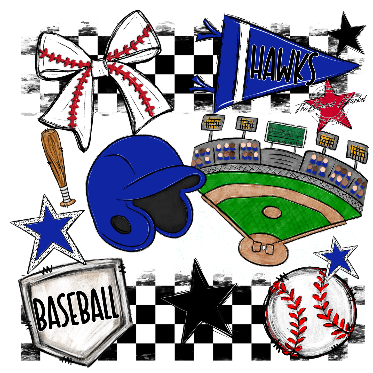 Hawks Checkers Baseball Spirit Design-Royal Blue