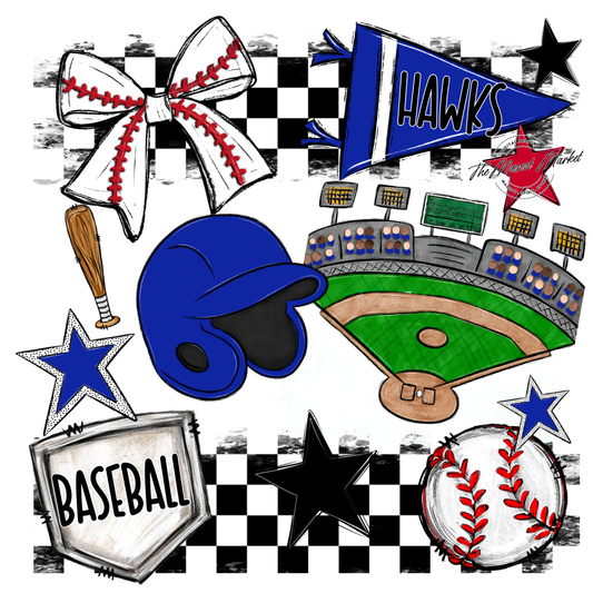 Hawks Checkers Baseball Spirit Design-Royal Blue