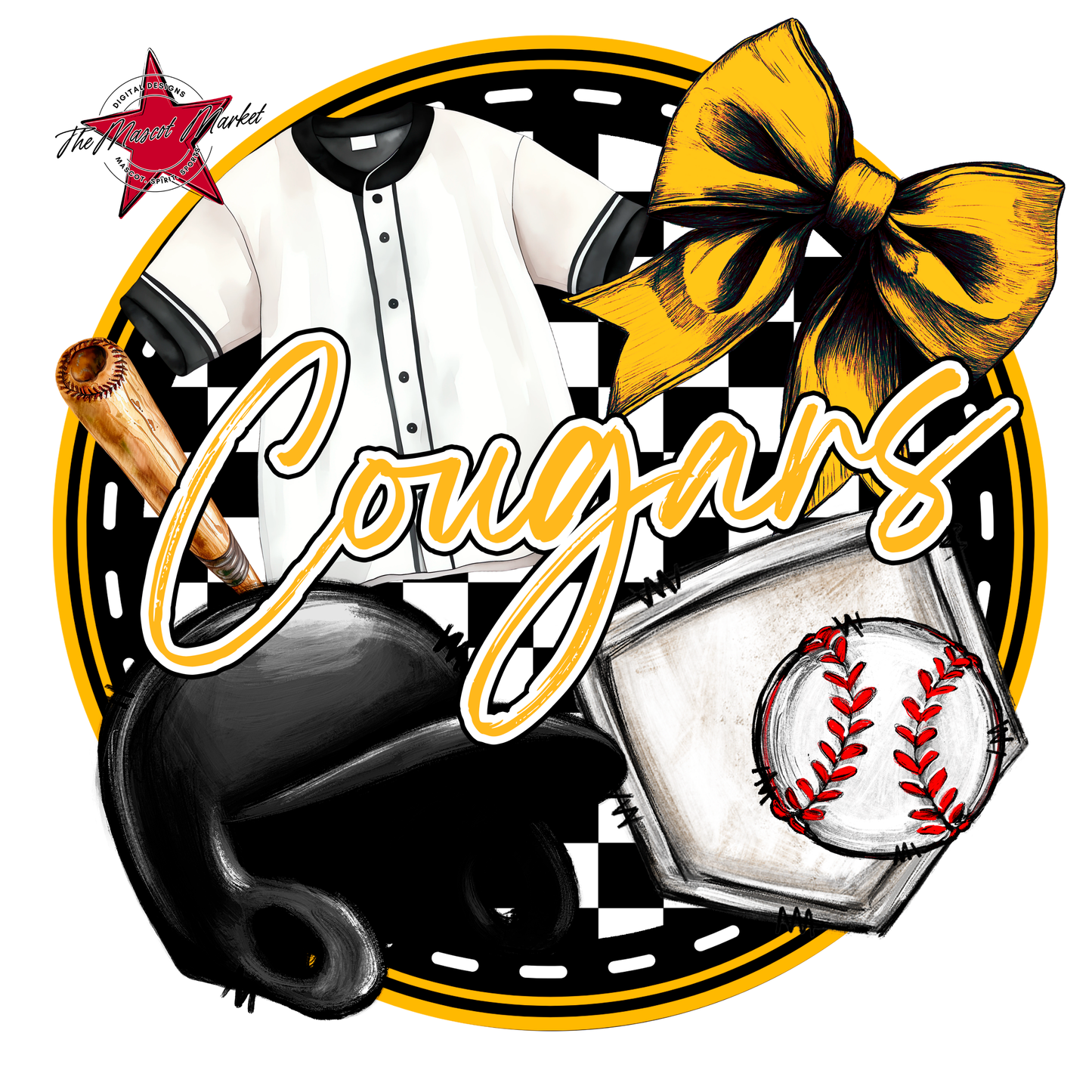 Cougars Circle Baseball Design-Yellow