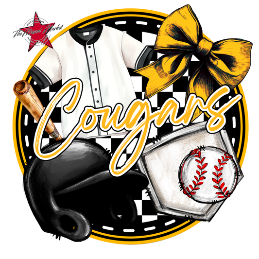 Cougars Circle Baseball Design-Yellow