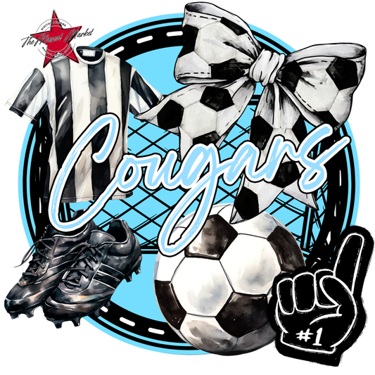 Cougars Circle Soccer Design-Columbia Blue