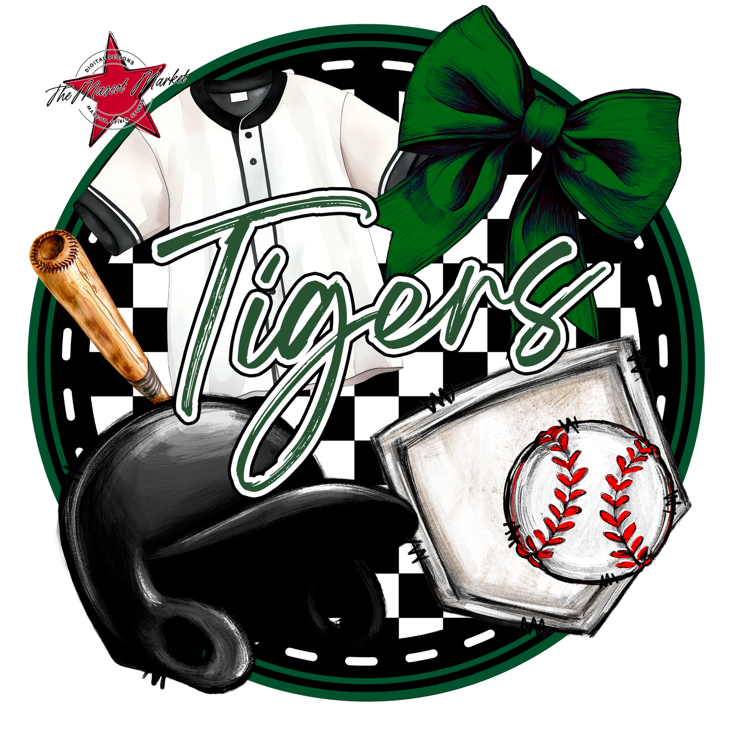 Tigers Circle Baseball Design-Green