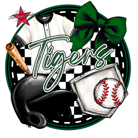 Tigers Circle Baseball Design-Green