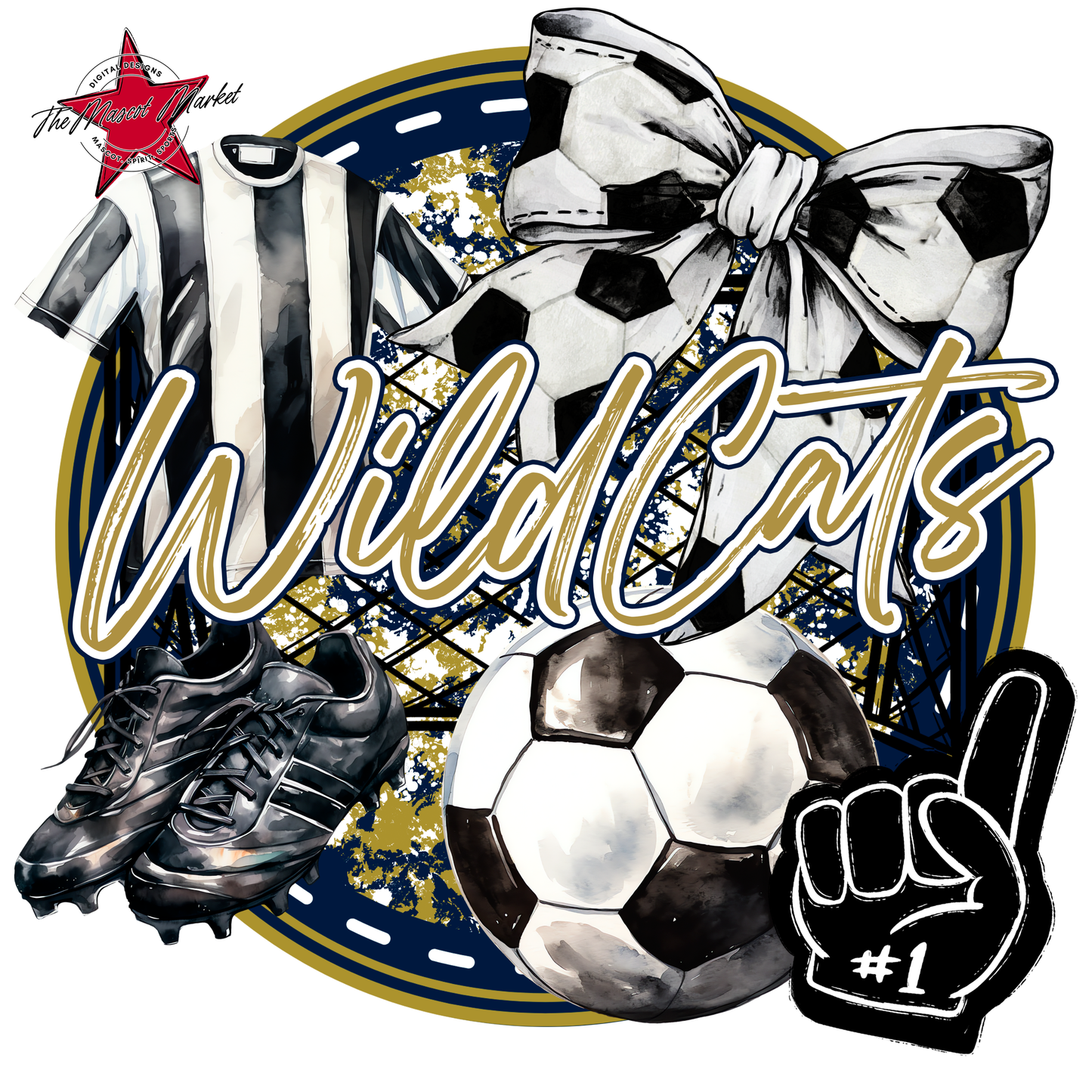 Wildcats Circle Soccer Design-Navy-Gold