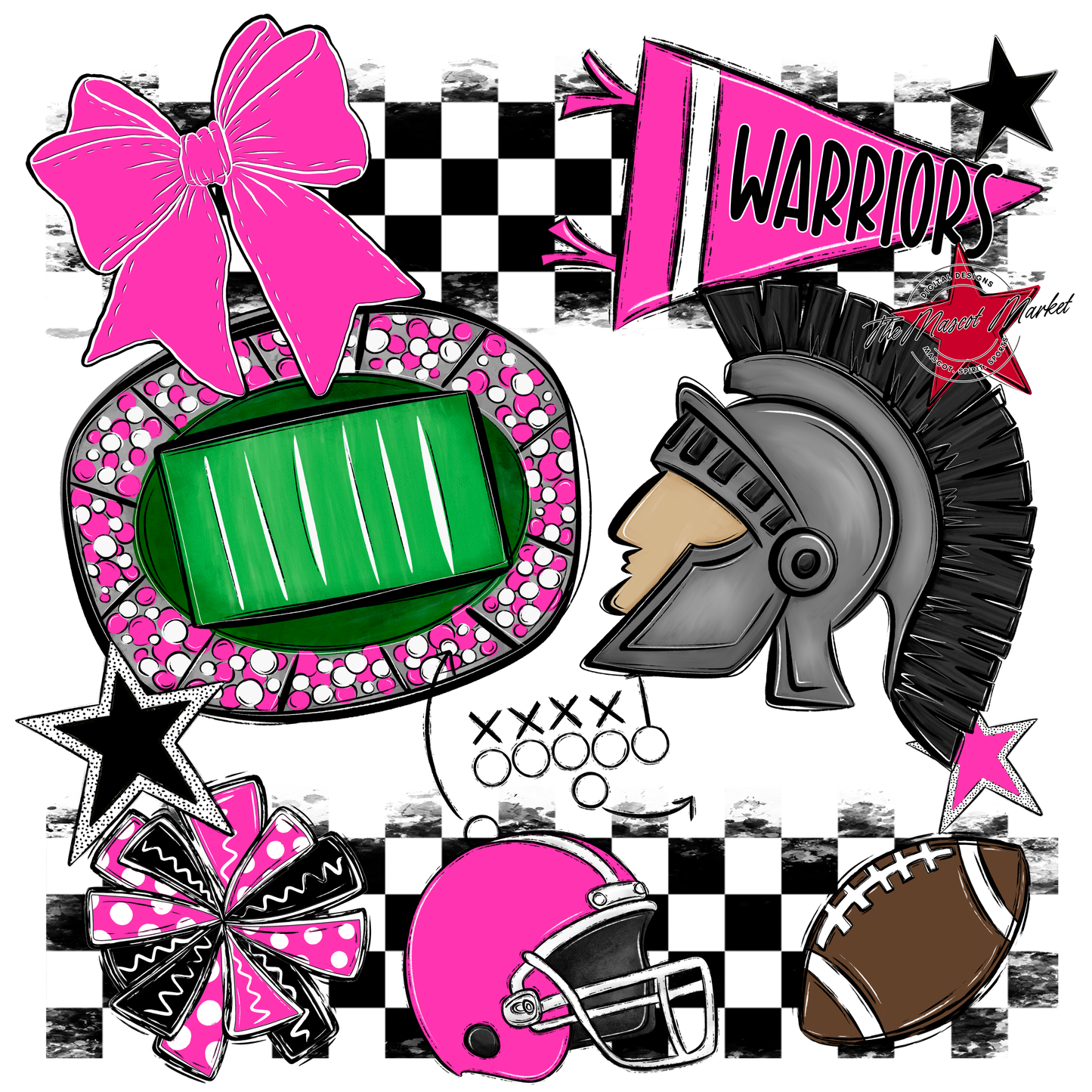 Warriors Checkers Mascot Spirit Design-Pink
