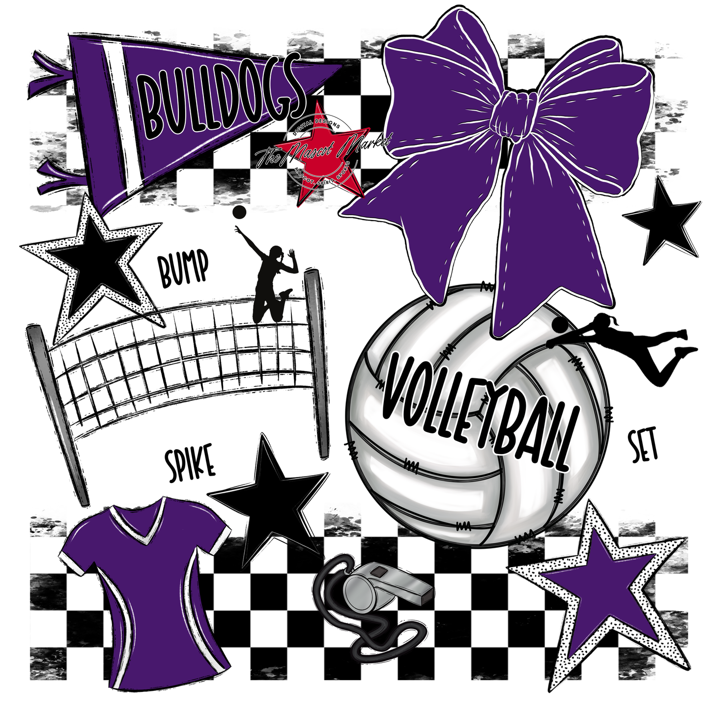 Bulldogs Checkers Volleyball Spirit Design-Purple