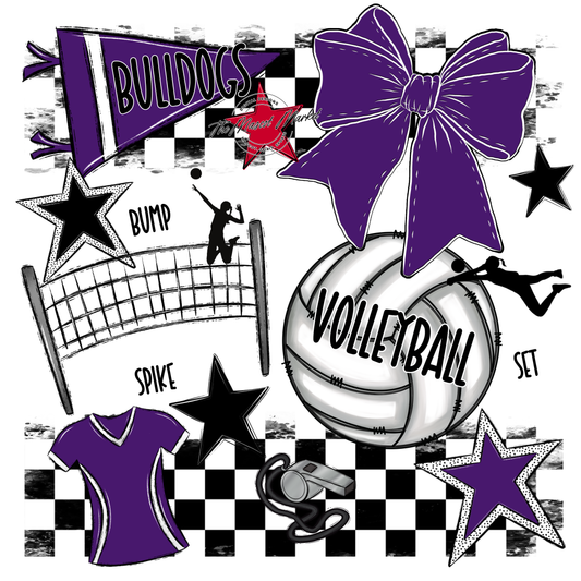 Bulldogs Checkers Volleyball Spirit Design-Purple