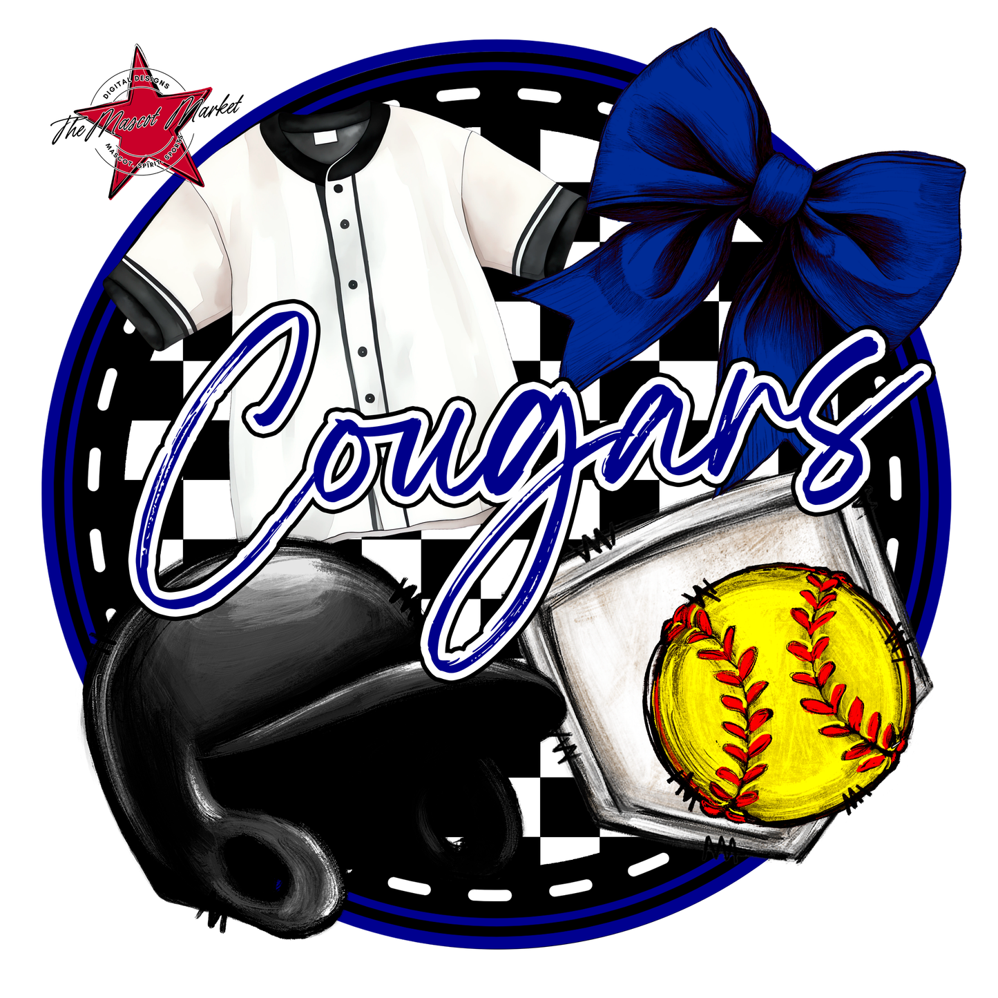 Cougars Circle Softball Design-Blue