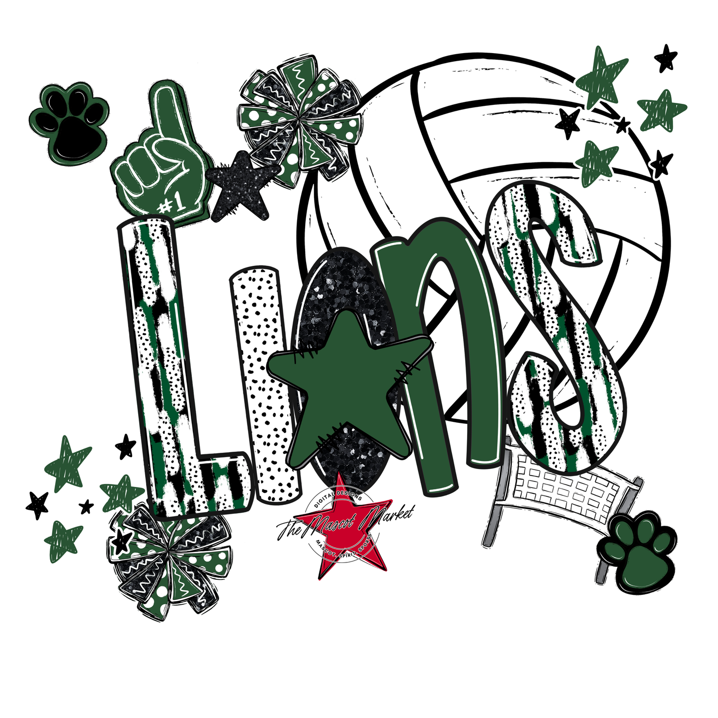 Lions Volleyball Scrape-Green