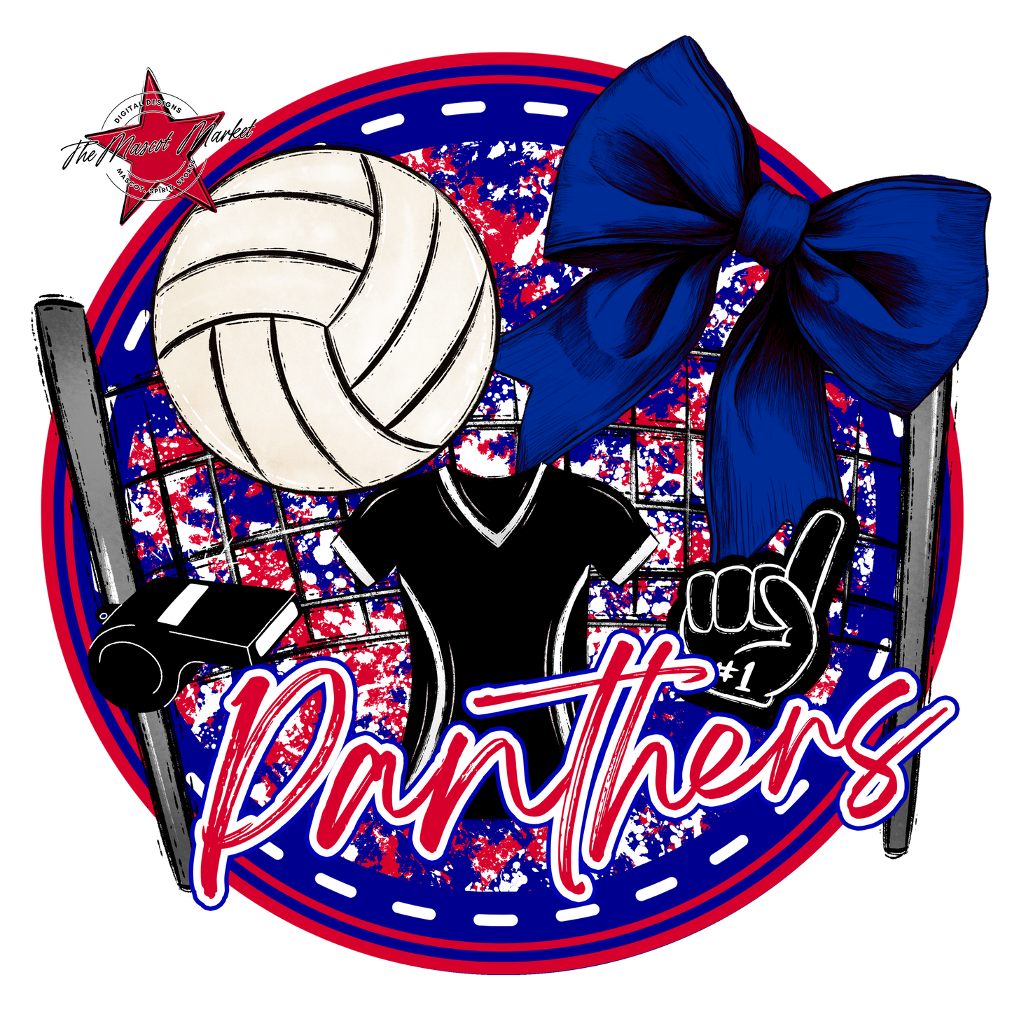 Panthers Circle Volleyball Design-Blue-Red