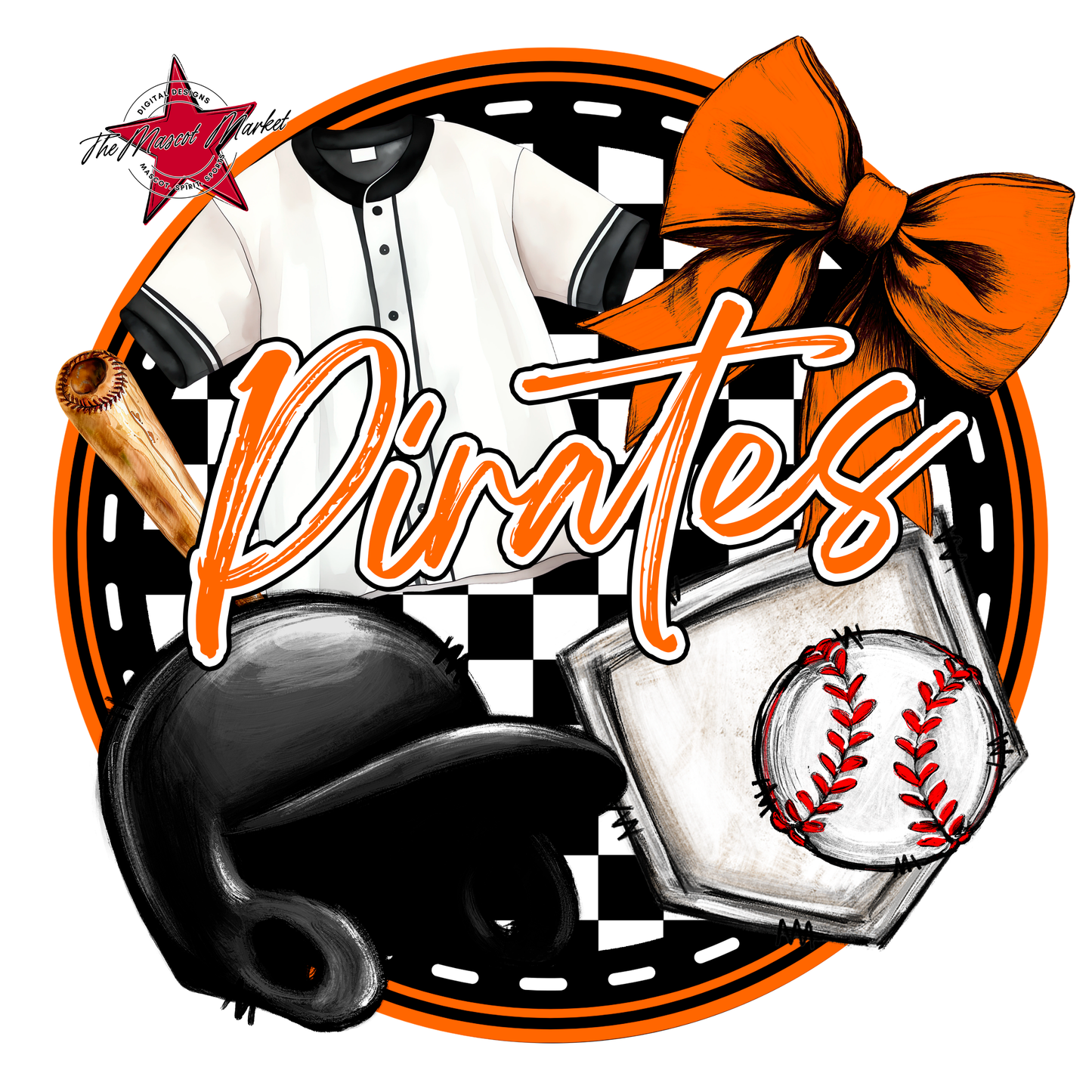 Pirates Circle Baseball Design-Orange