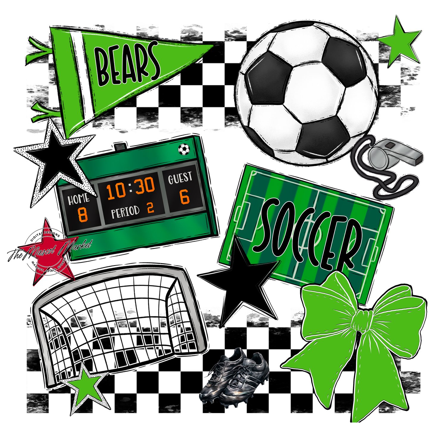 Bears Soccer Checkers Design-Bright Green