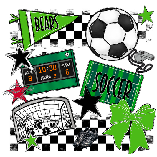 Bears Soccer Checkers Design-Bright Green