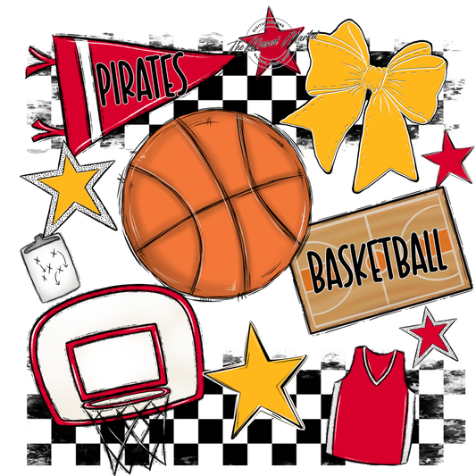Pirates Checkers Basketball Spirit Design-Red-Yellow