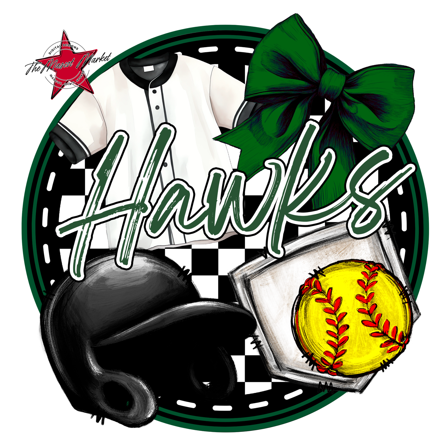 Hawks Circle Softball Design-Green