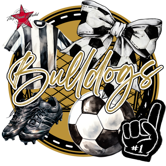 Bulldogs Circle Soccer Design-Gold