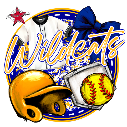 Wildcats Circle Softball Design-Blue-Yellow