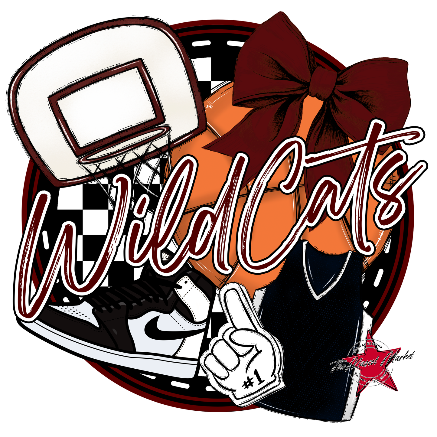 Wildcats Circle Basketball Design-Maroon