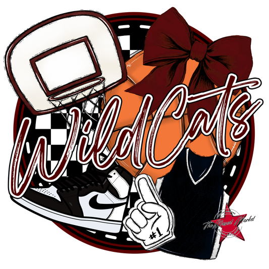Wildcats Circle Basketball Design-Maroon